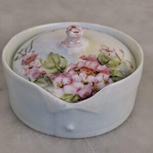 Rosenthal Light Blue White Floral Round Trinket Button Box Artist Signed